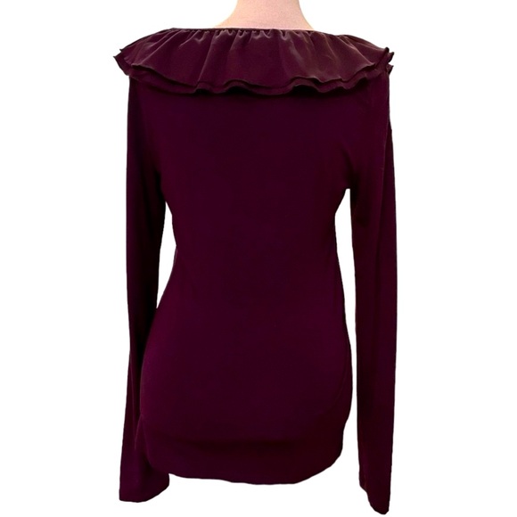 Lauren By Ralph Lauren. V-neckline Top With Ruffle Detail. Burgundy. Size Small - Picture 14 of 14